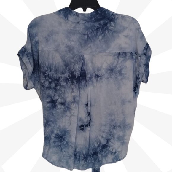 Sanctuary Tie Dye Cropped Tie Front Short Roll Tab Sleeve Collared Top Size S - Picture 2 of 5